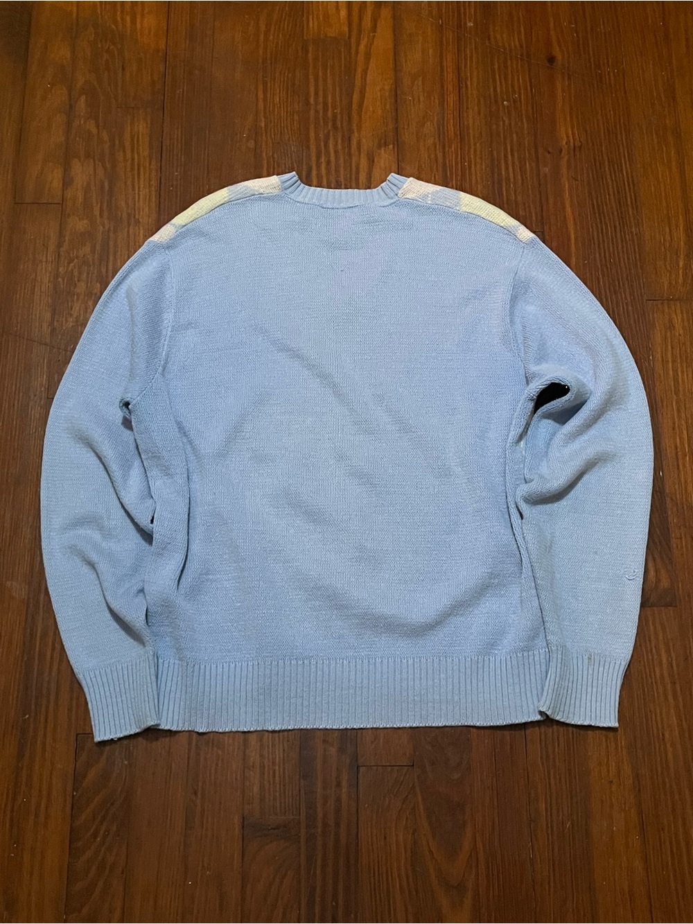 Le Tigre Vintage Women’s Pastel Argyle V-Neck Sweater in Light Blue Large - Picture 6 of 6